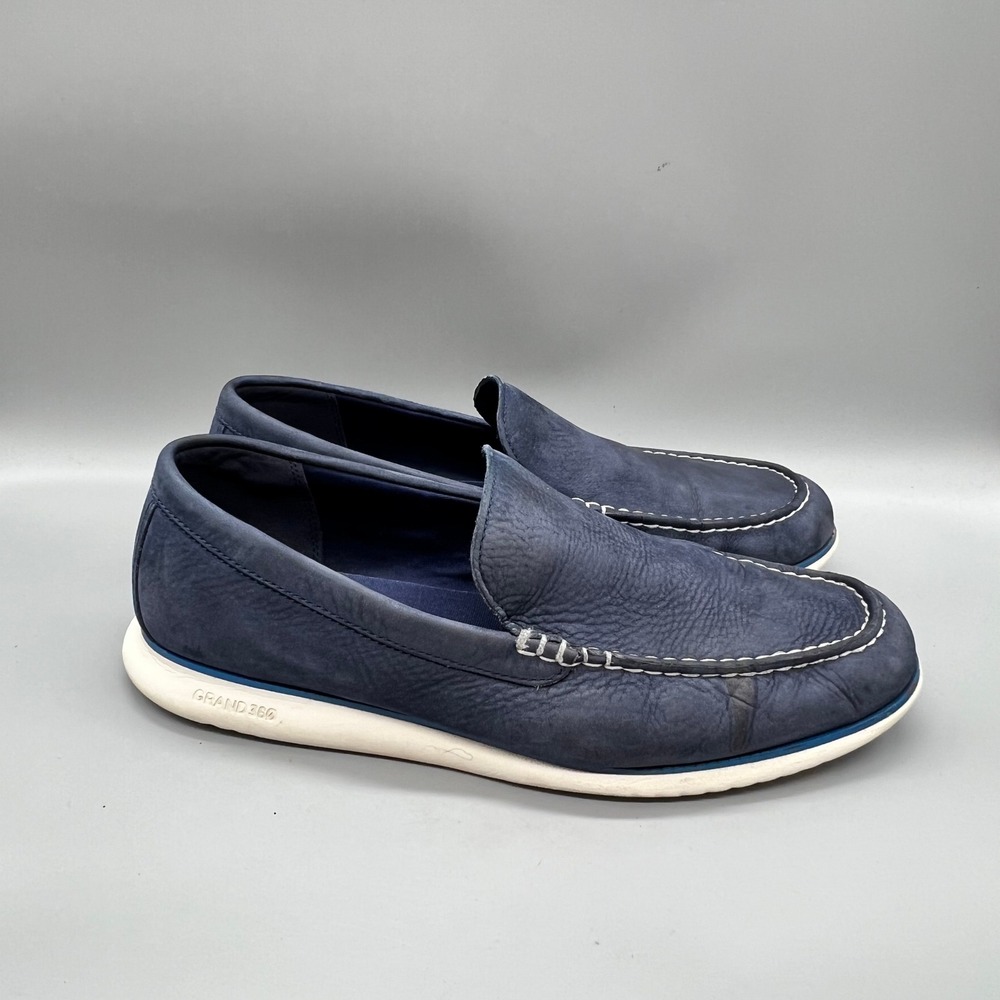 Cole Haan Loafers Mens 11 Blue Leather Slip On Grand 360 Moc Toe Driving Shoes